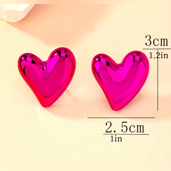Fuschia Chrome Heart Earrings - Picture 5 of 5